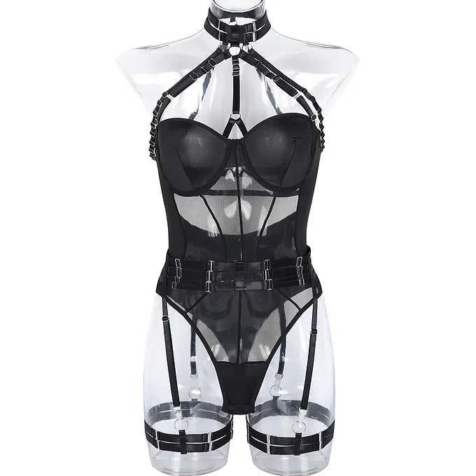 Hot Tops mesh polyester garter belt babydoll