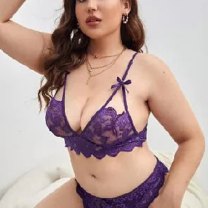 Transparent Lace Backless Bra And Underwear Set Plus Size