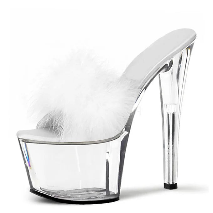 Fluff Slippers Thin Heel Platform