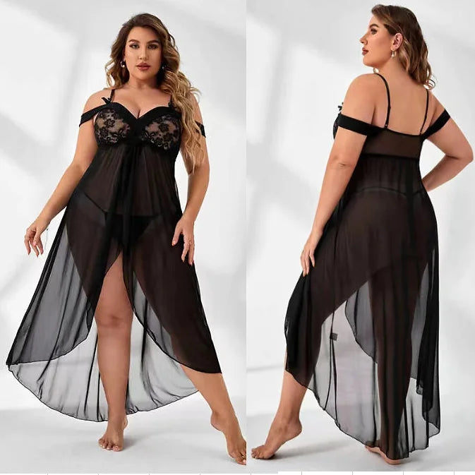 Off Shoulder Sexy Transparent Dress Plus Size volpeintima