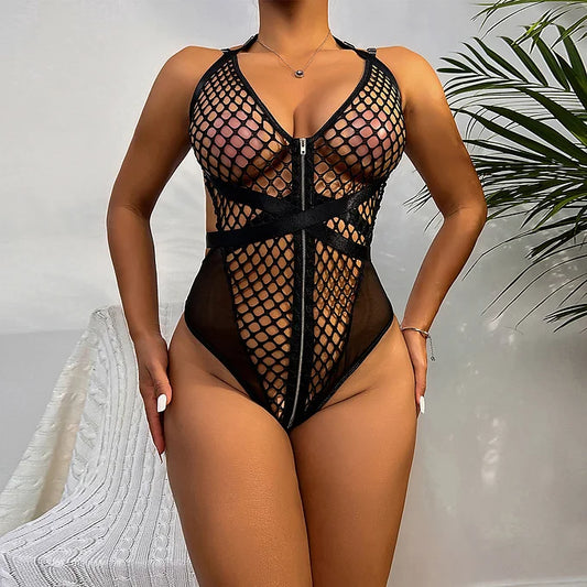 One piece seamless fishnet sexy bodysuit