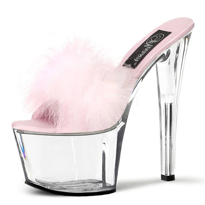 Fluff Slippers Thin Heel Platform