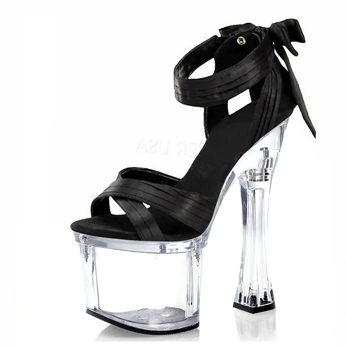 Bow thick heel platform elegant high heels