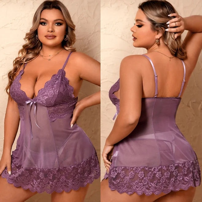 Backless Sexy Lace Sleep Dress Plus Size Lingerie