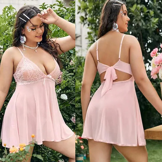 Sexy Deep V Lace Set Pink Lingerie Women Plus Size