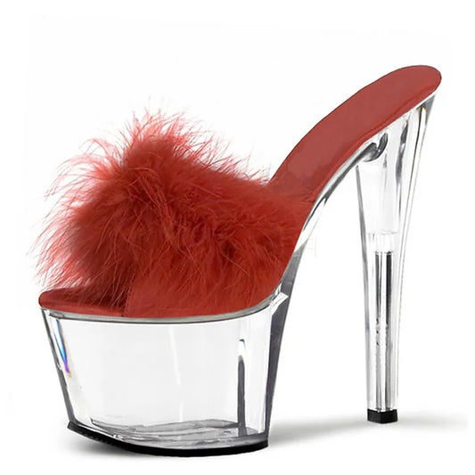 Fluff Slippers Thin Heel Platform